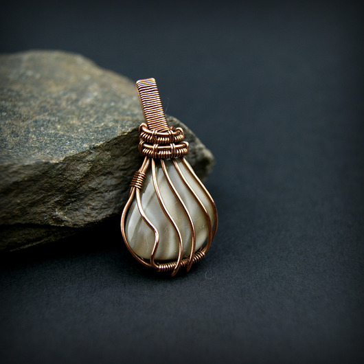 Krzemień pasiasty wisiorek wire wrapping