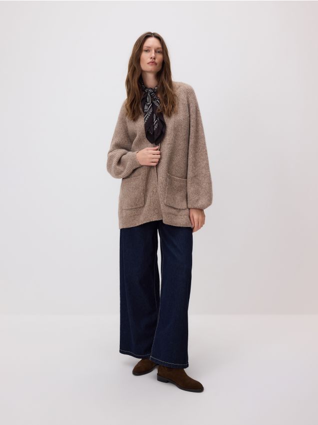 Reserved - Kardigan z wełną - beżowy