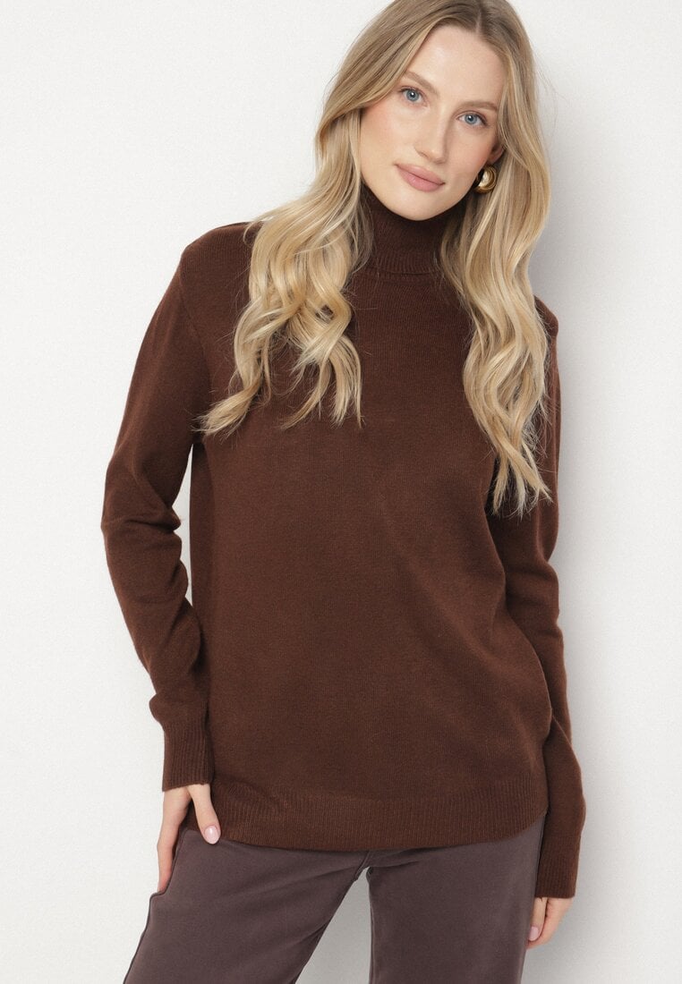 Brązowy Casualowy Golf z Wełną o Prostym Kroju Reiselia