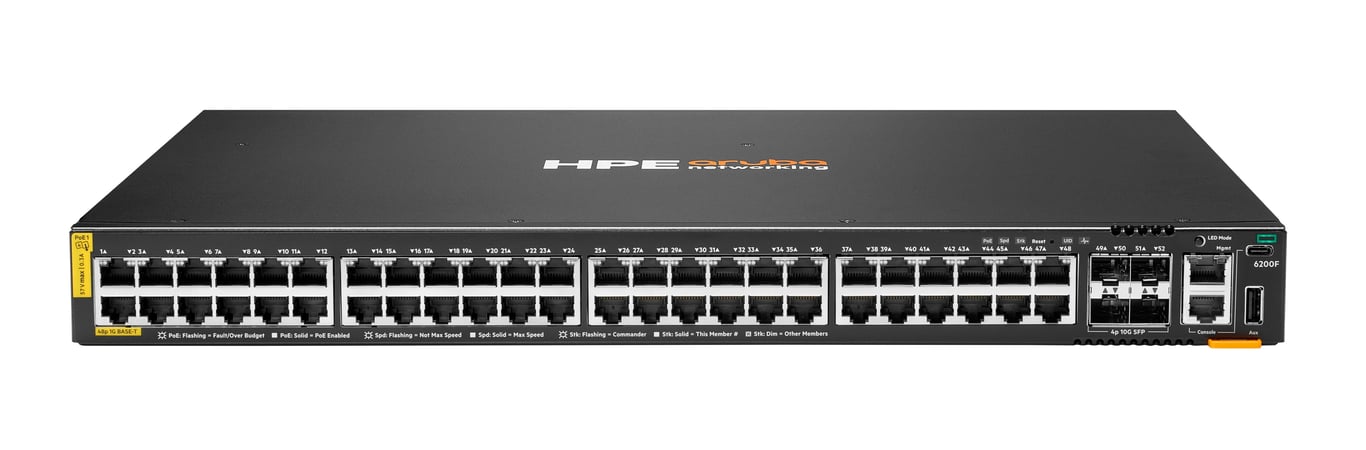 HPE Aruba Networking CX 6200F 48G Class-4 PoE 4SFP+ 740W Switch Zarządzany L3 Gigabit Ethernet (10/100/1000) Obsługa PoE 1U JL728B