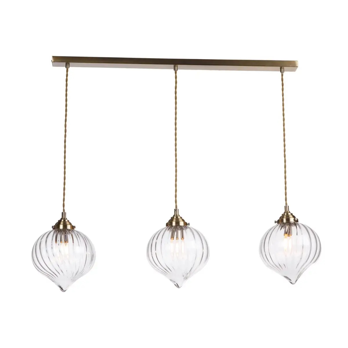 Potrójna wisząca lampa Mya MYA0375 do jadalni szklana mosiądz