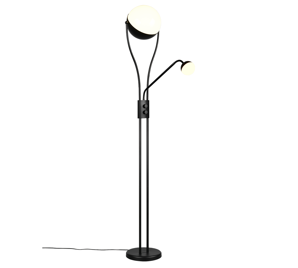 Trio CHRIS 478310232 lampa podłogowa czarna klosze kuliste białe LED 18W + 3,8W 3000K DIM