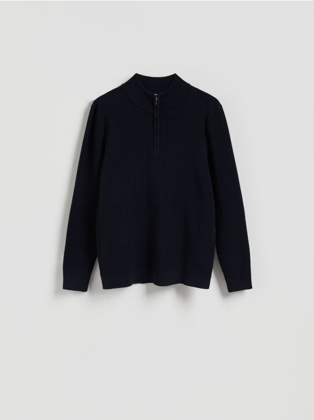 Reserved - Sweter z rozpinaną stójką - granatowy