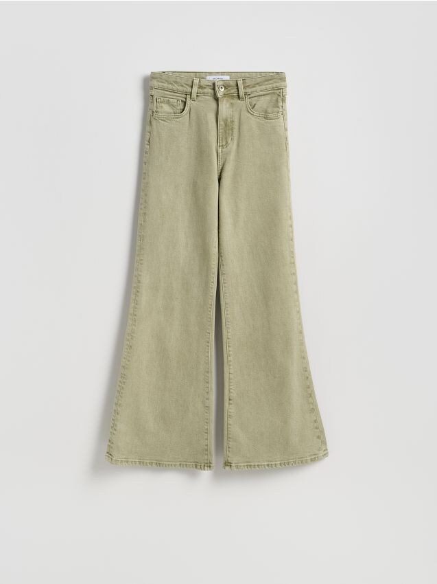 Reserved - Jeansy flare z wysokim stanem - zielony