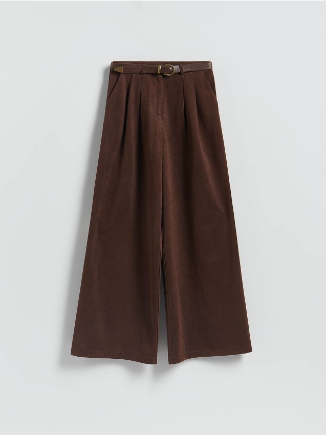 Reserved - Szerokie spodnie z paskiem - ciemnobrązowy