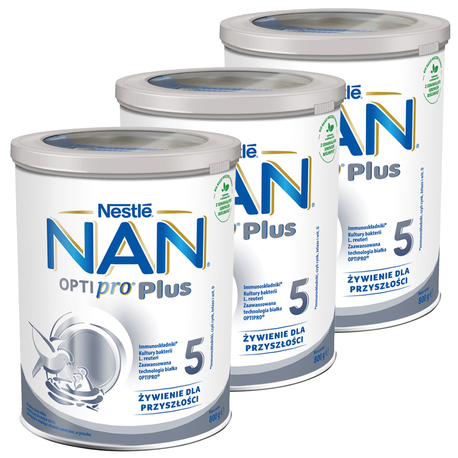 Zestaw Nestle NAN Optipro Plus 5, produkt na bazie mleka dla dzieci po 2,5 roku, 3 x 800 g