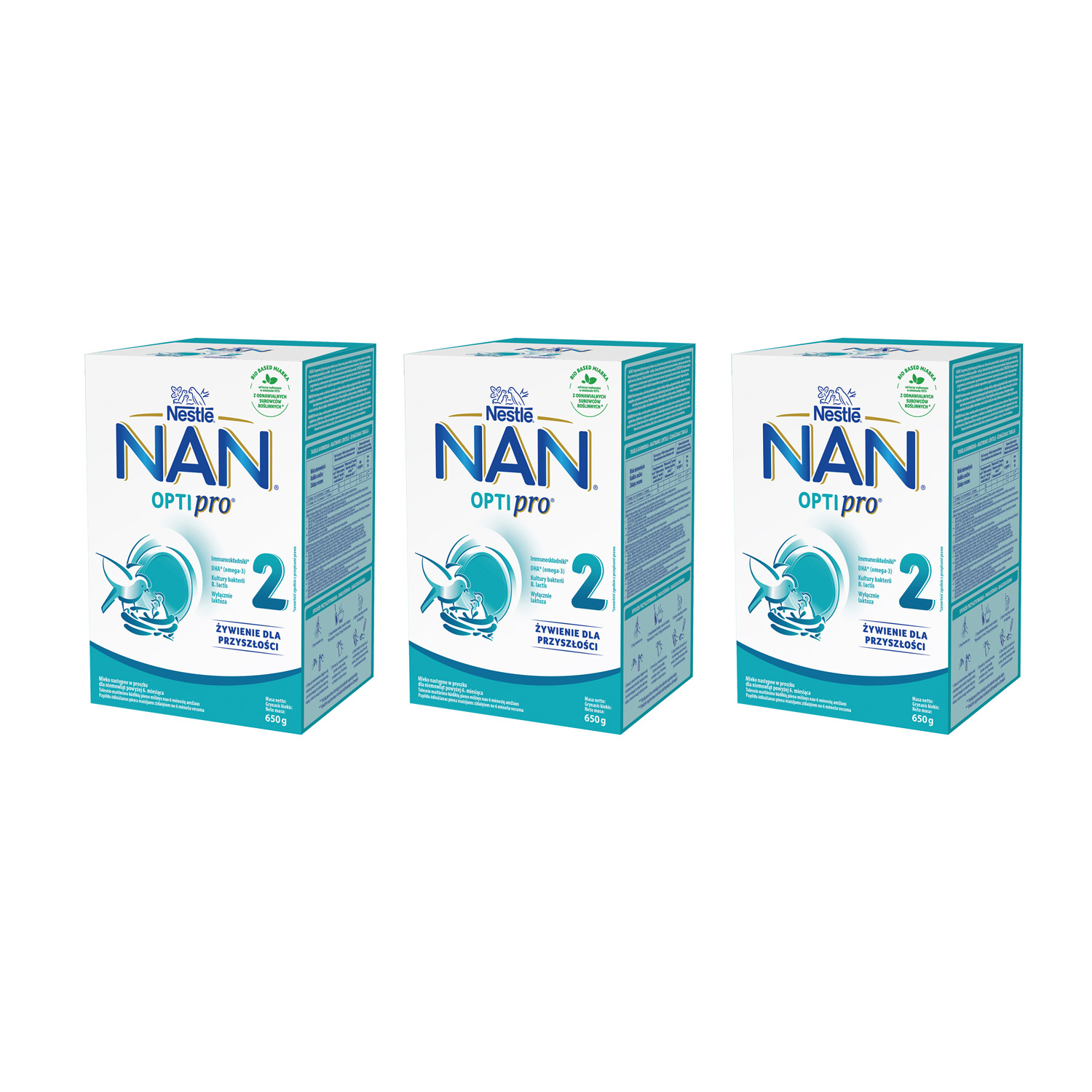 Zestaw Nestle NAN Optipro 2, mleko następne dla niemowląt powyżej 6 miesiąca, 3 x 650 g