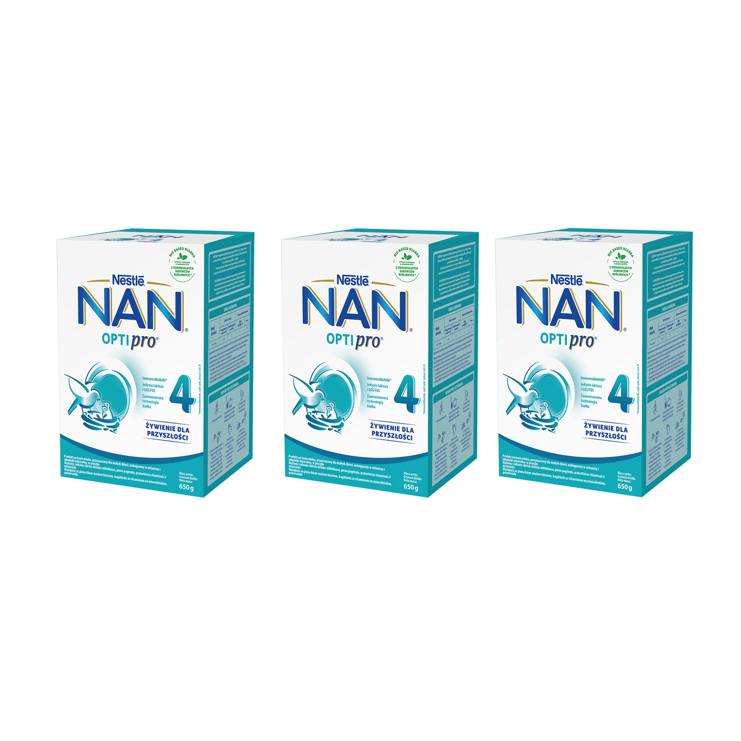 Zestaw Nestle NAN Optipro 4, mleko modyfikowane Junior dla dzieci po 2 roku, 3 x 650 g