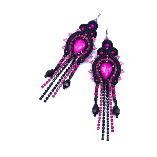 Kolczyki sutasz czarno fuksjowe Joy błyszczące z cyrkoniami