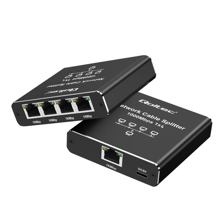 Switch niezarządzalny Qoltec mini rozdzielacz splitter 1x4 port RJ45 52293