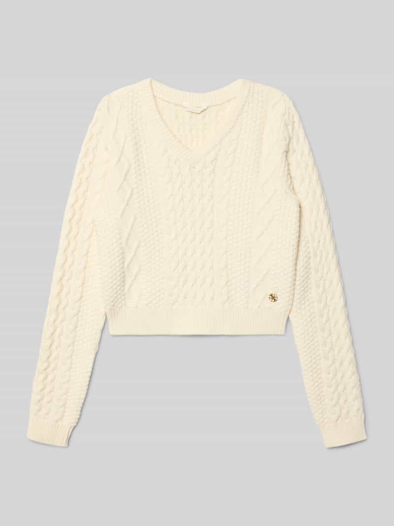 Sweter krótki z dzianiny z detalem z logo