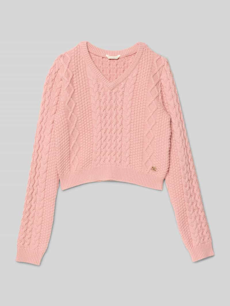 Sweter krótki z dzianiny z detalem z logo