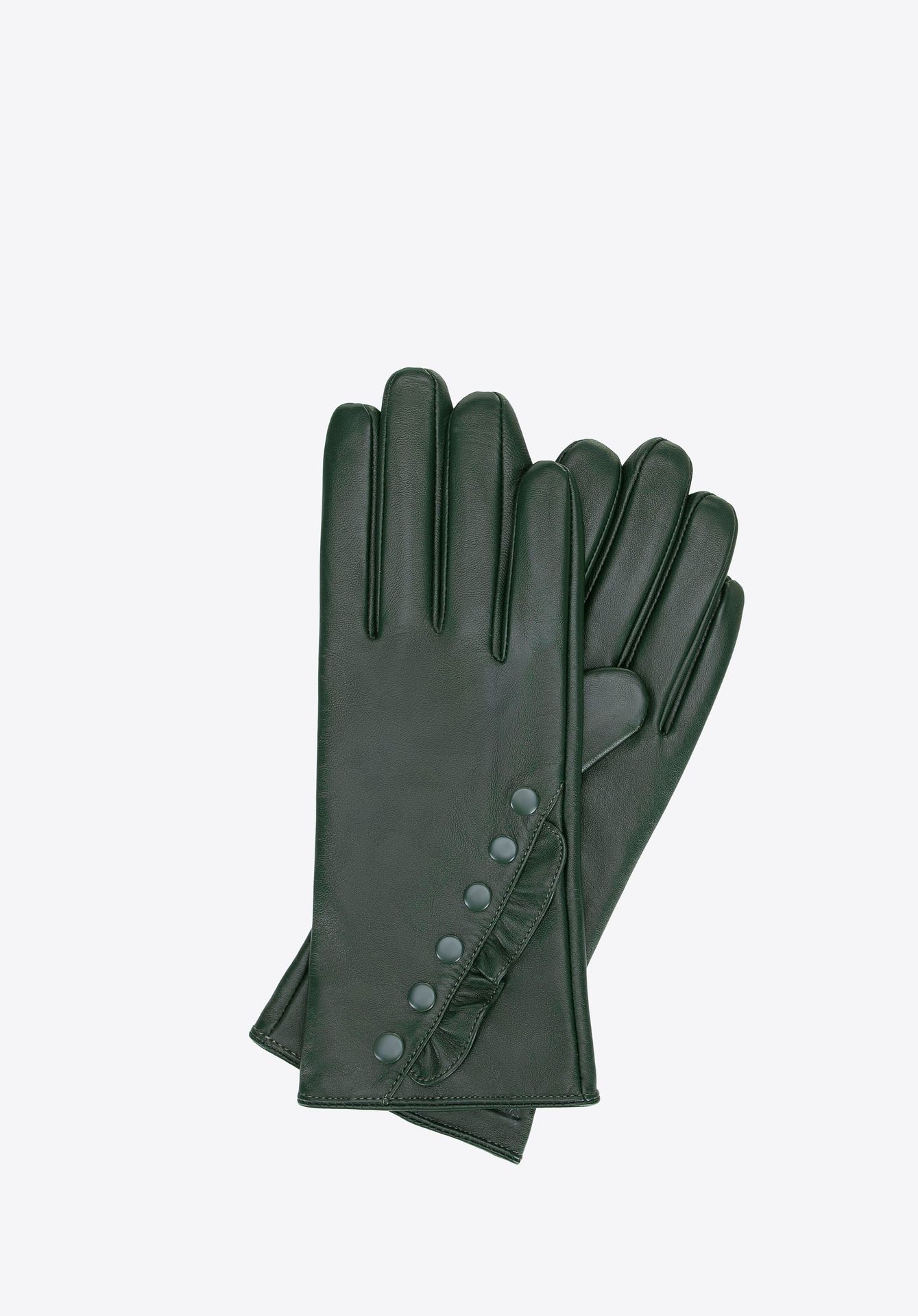 Damskie rękawiczki skórzane z dekoracyjnymi akcentami ciemnozielone