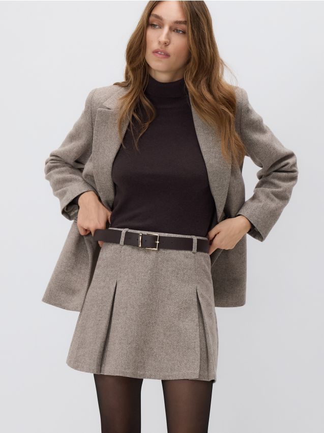 Reserved - Spódnica mini z wełną - beżowy