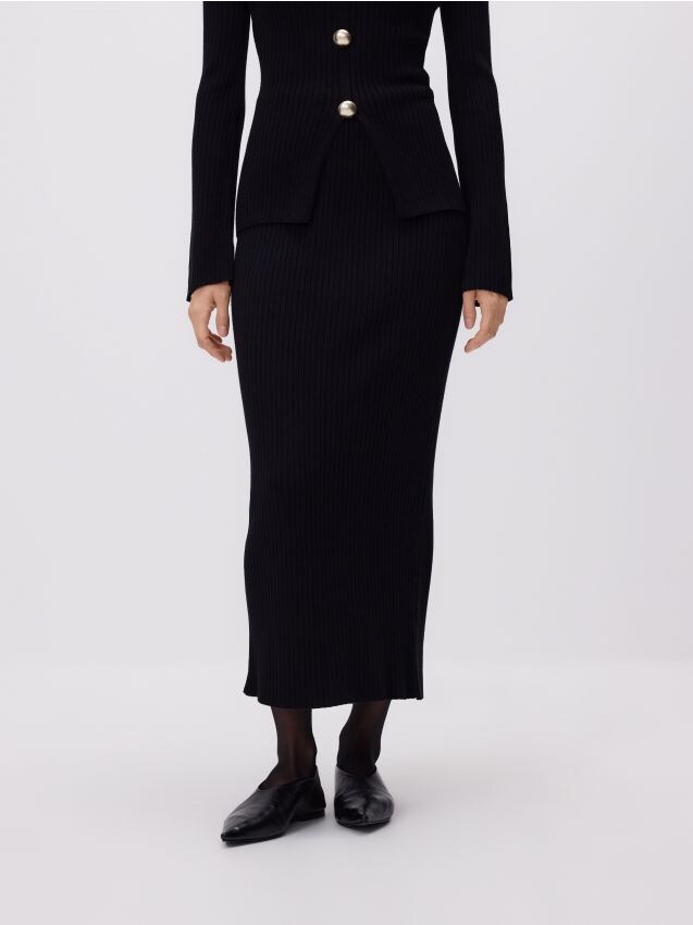 Reserved - Dzianinowa spódnica z wiskozą - czarny