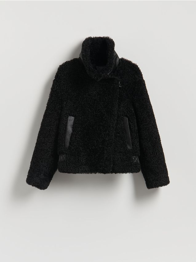 Reserved - Kurtka z imitacji baranka - czarny