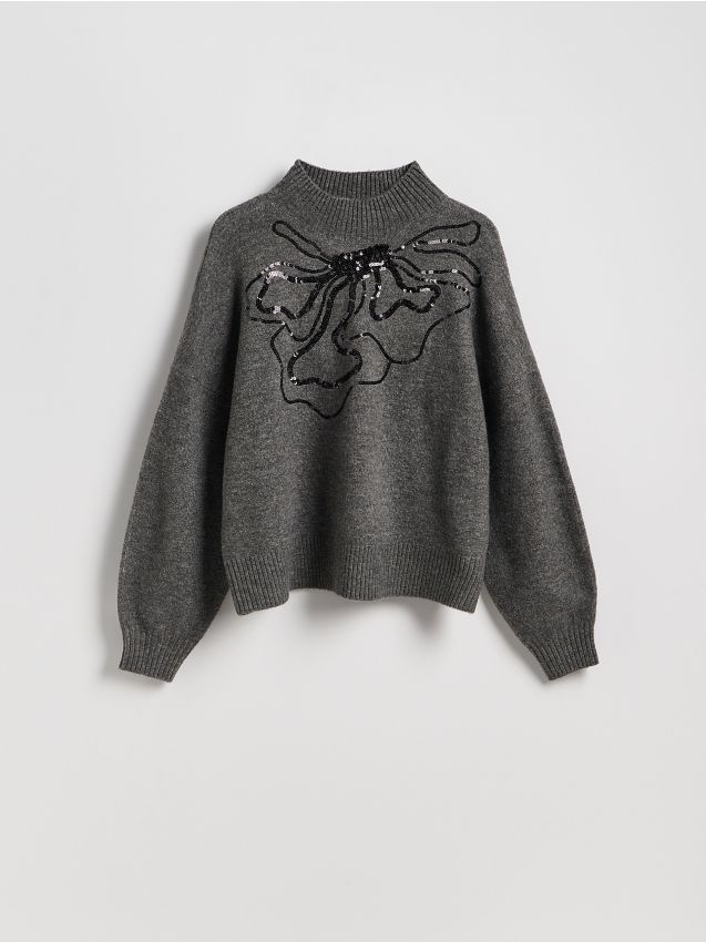 Reserved - Sweter z cekinowym wzorem - szary