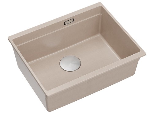 Quadron Unique Zlewozmywak granitowy jednokomorowy podwieszany 56*45*21,5 cm LOGAN 100 PEARL BEIGE z syfonem save space w kolorze stalowym