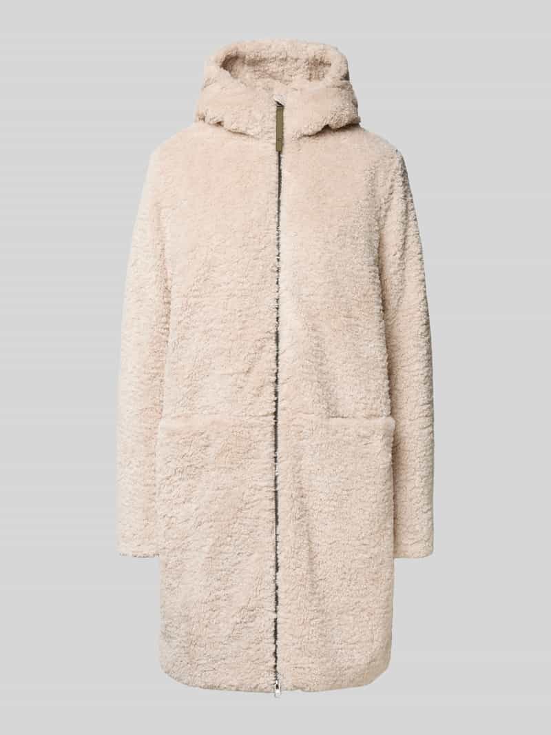 Płaszcz z futerka z kapturem i zamkiem błyskawicznym dwustronnym