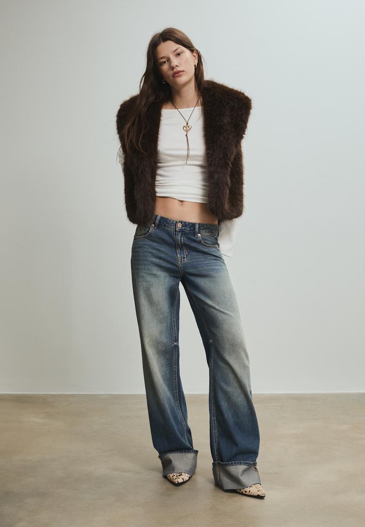 Stradivarius Kamizelka ze sztucznego futra Brązowy S