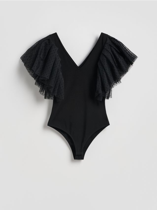 Reserved - Body z ozdobnymi rękawami - czarny