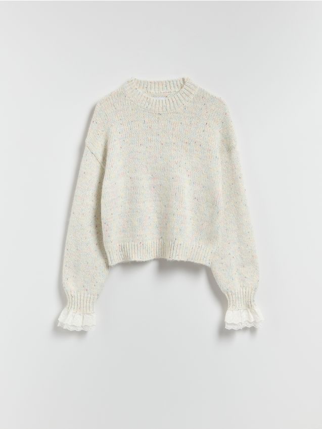 Reserved - Sweter z dodatkiem wełny - kremowy