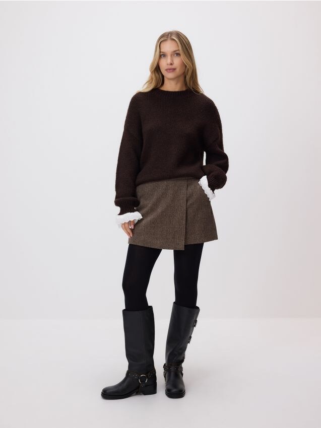 Reserved - Sweter z dodatkiem wełny - ciemnobrązowy