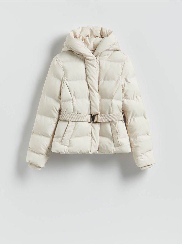Reserved - Kurtka z paskiem - kremowy