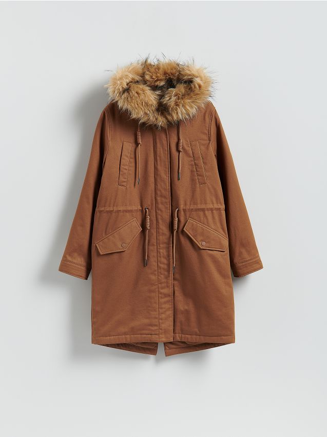Reserved - Bawełniana parka z kieszeniami - miedziany
