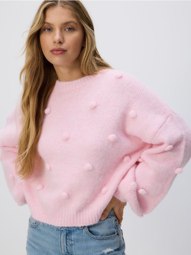 Reserved - Sweter z ozdobnymi aplikacjami - różowy