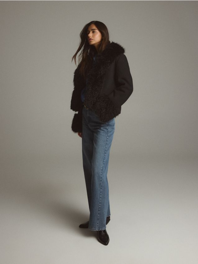 Reserved - Kurtka ze sztucznym futerkiem - czarny