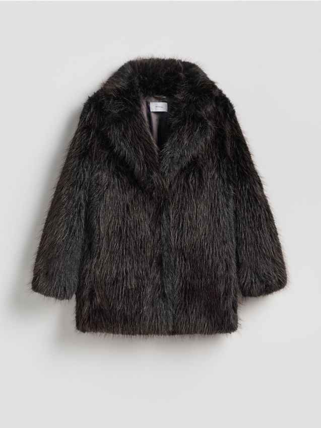 Reserved - Kurtka z imitacji futra - ciemnobrązowy