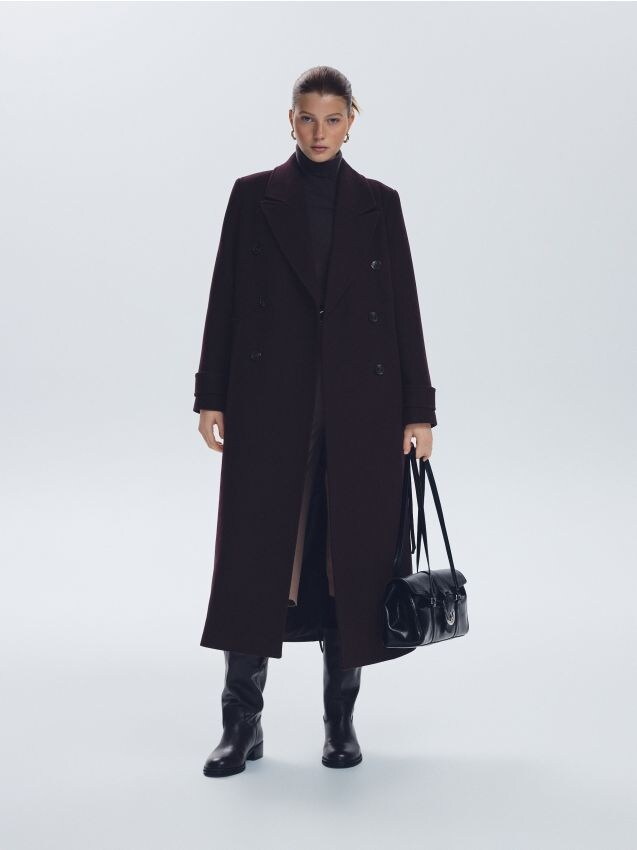 Reserved - Płaszcz z wełną - burgundowy