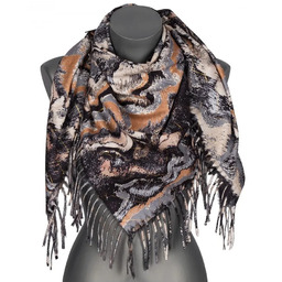 Chusta damska ze złotym wzorkiem na prezent z frędzlami RCC24-1 czarny