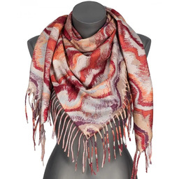 Chusta damska ze złotym wzorkiem na prezent z frędzlami RCC24-2 czerwony