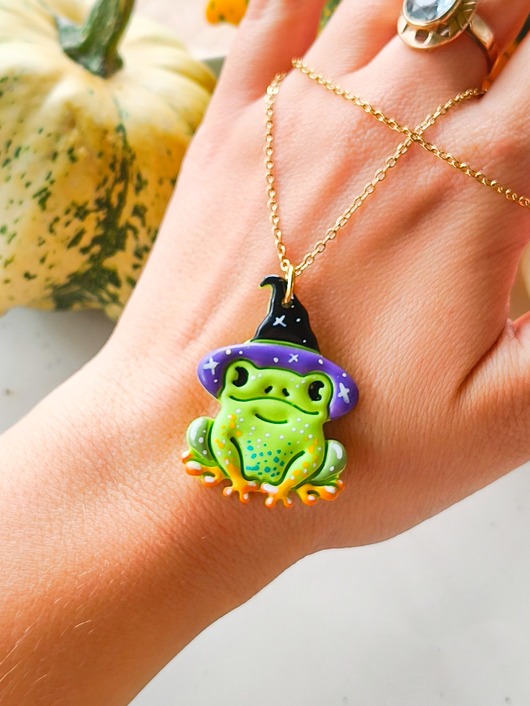 Naszyjnik z żabą, amulet na halloween, zawieszka w kształcie żaby, boho