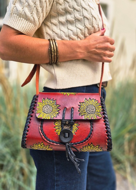 Torebka skórzana Suzanna ręcznie robiona kwiaty