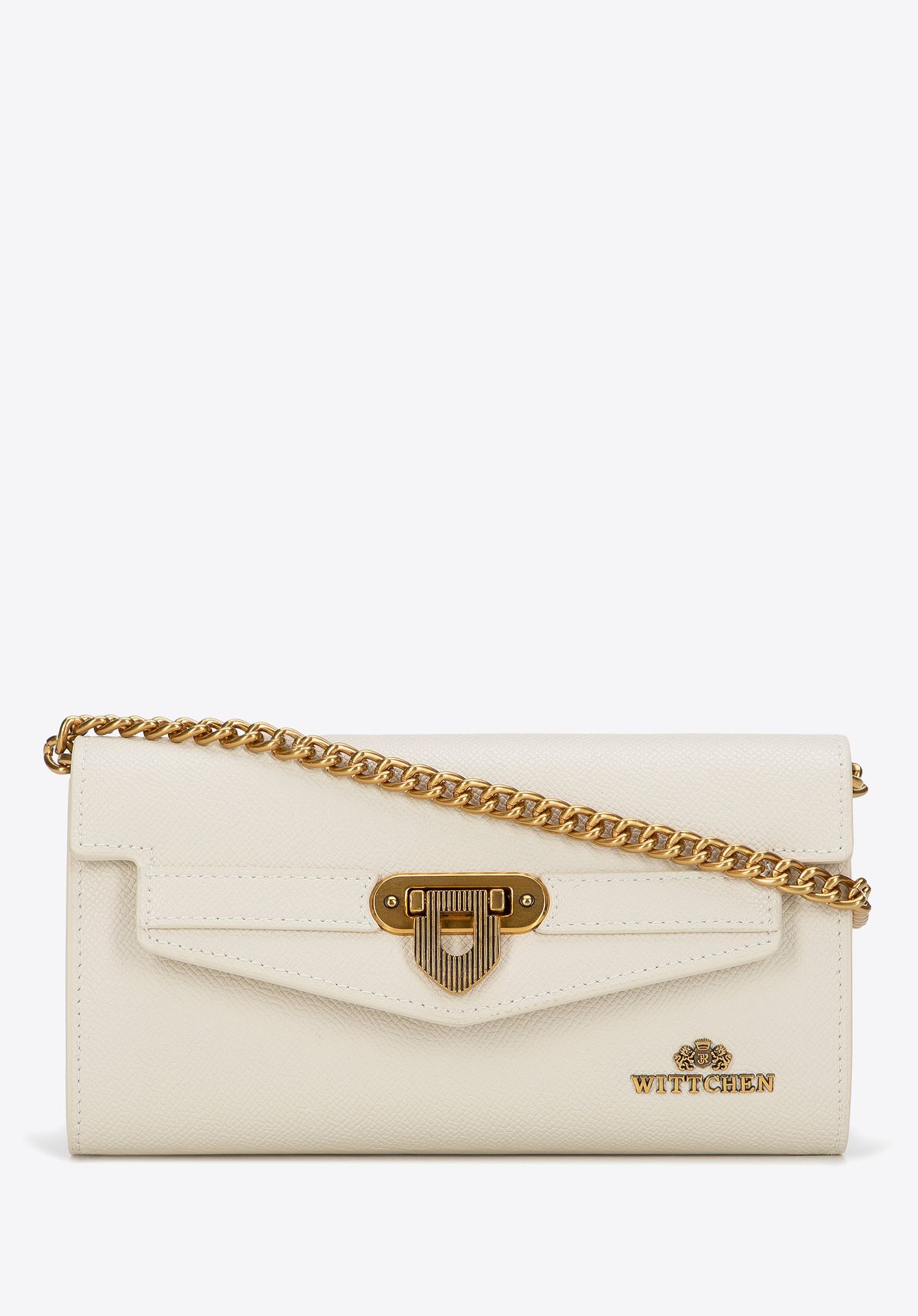 Kopertówka ze skóry naturalnej z łańcuszkiem kremowa