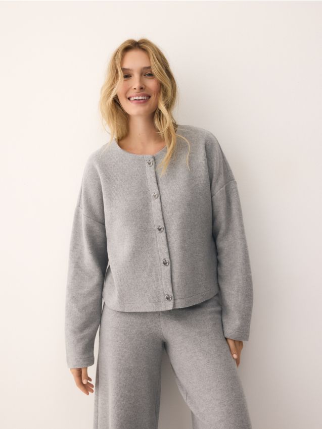 Reserved - Kardigan z ozdobnymi guzikami - jasnoszary