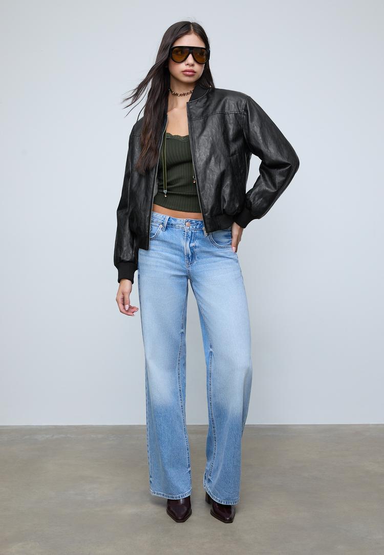 Stradivarius Pikowana kurtka bomberka ze sztucznej skóry Czarny XS