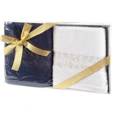 Komplet ręczników w pudełku Blink 2 sztuki 50 x 90 cm biały + granatowy