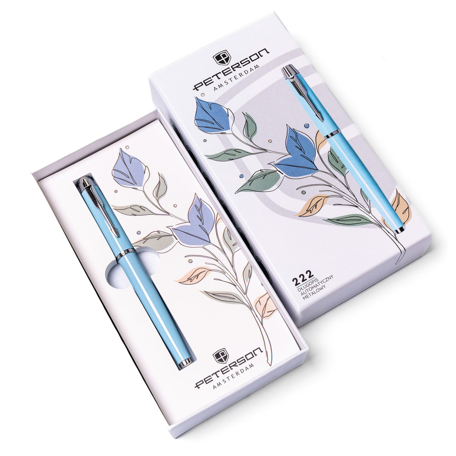 Niebiesko-srebrny długopis metalowy z czarnym wkładem - Peterson