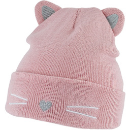 Dziewczęca czapka podwójna z kotkiem Noviti CZ100-G-02 Pudrowy Róż