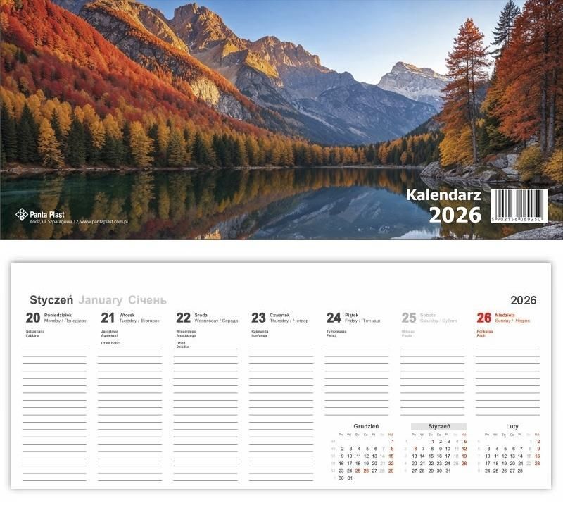 Kalendarz 2026 biurkowy poziomy mix - kalendarz