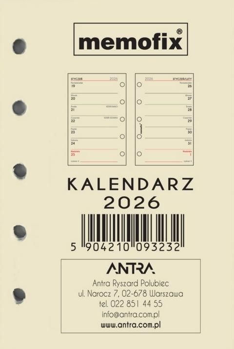 Wkład kalendarzowy 2026 Memofix A7 Tns - kalendarz