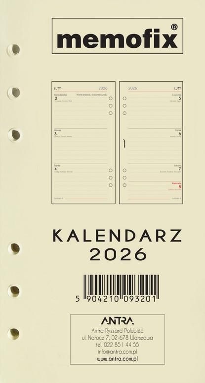 Wkład kalendarzowy 2026 Memofix B6 Tdw - kalendarz