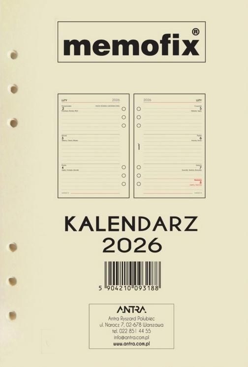 Wkład kalendarzowy 2026 Memofix A5 Tdw - kalendarz