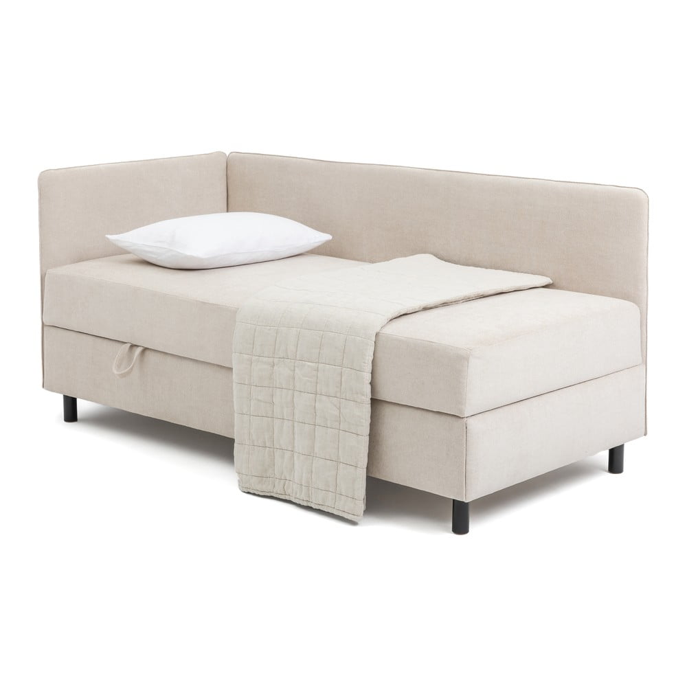 Beżowe tapicerowane łóżko jednoosobowe ze schowkiem i materacem 120x200 cm Avela – Bonami Selection