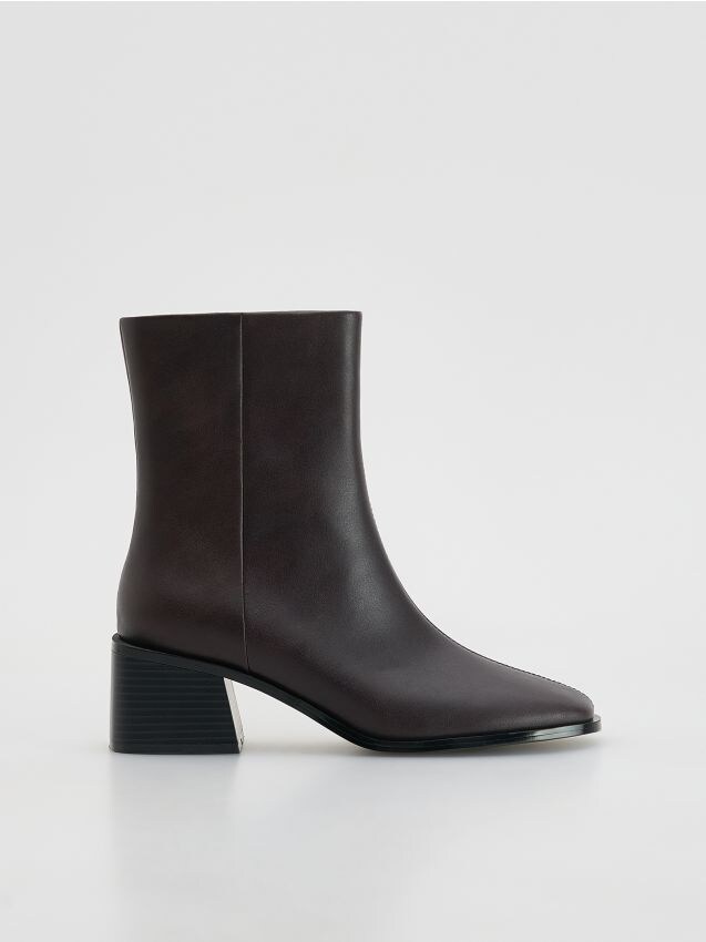 Reserved - Skórzane botki na obcasie - mahoniowy