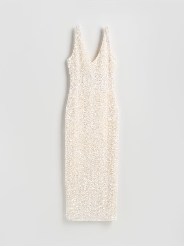 Reserved - Sukienka z cekinami - kremowy